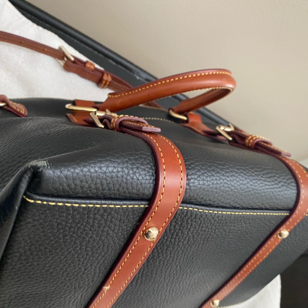 Dooney & Bourke Black Satchel with Brown Trim and Gold Hardware - Picture 2 of 10